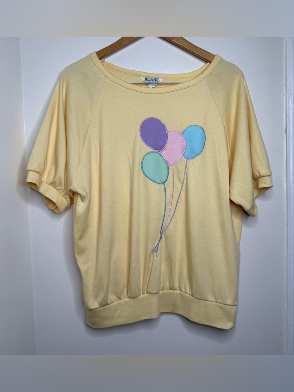 Vintage 80s 90s Blair Top Pastel Yellow Balloons Sz XL Cottagecore Whimsical